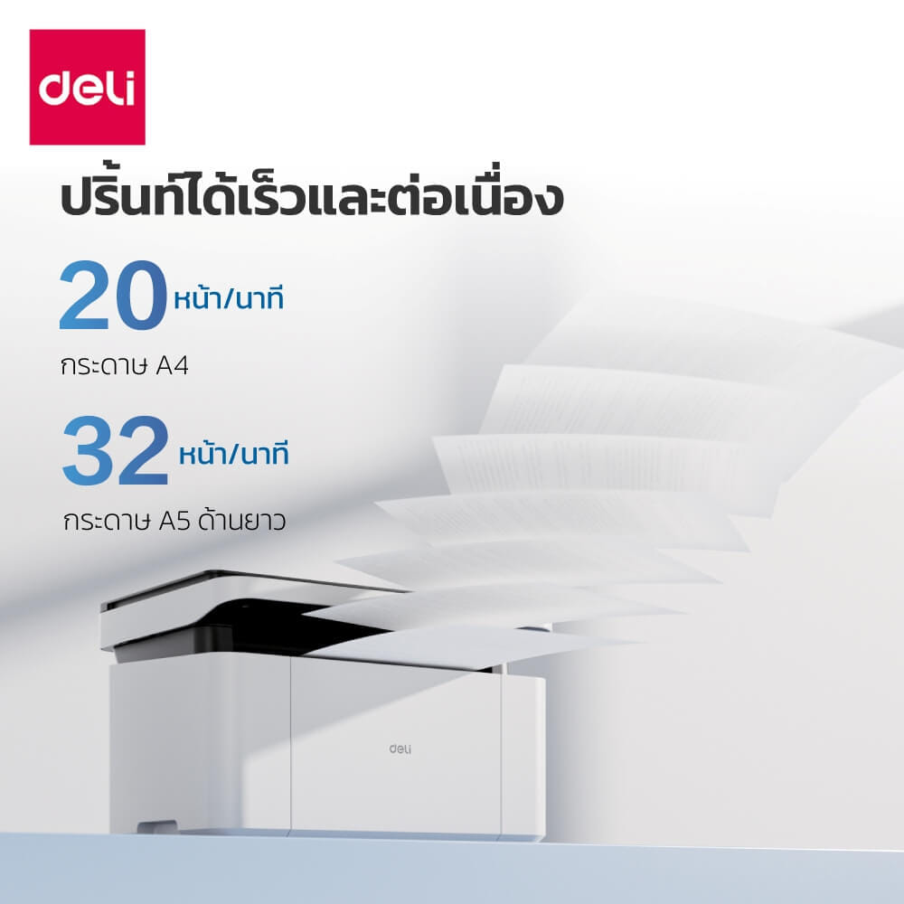 เครื่องปริ้นท์ DELI M1820W-GL-WH-01 แสกนเอกสารได้ A4 สีขาว